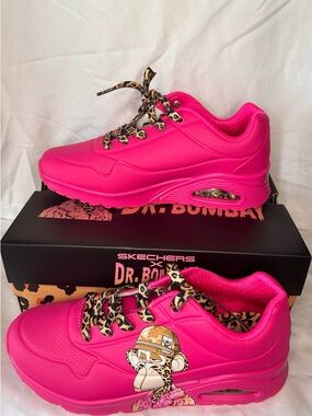 Skechers Hot Pink Platform Sneakers with Leopard Laces. Pink included